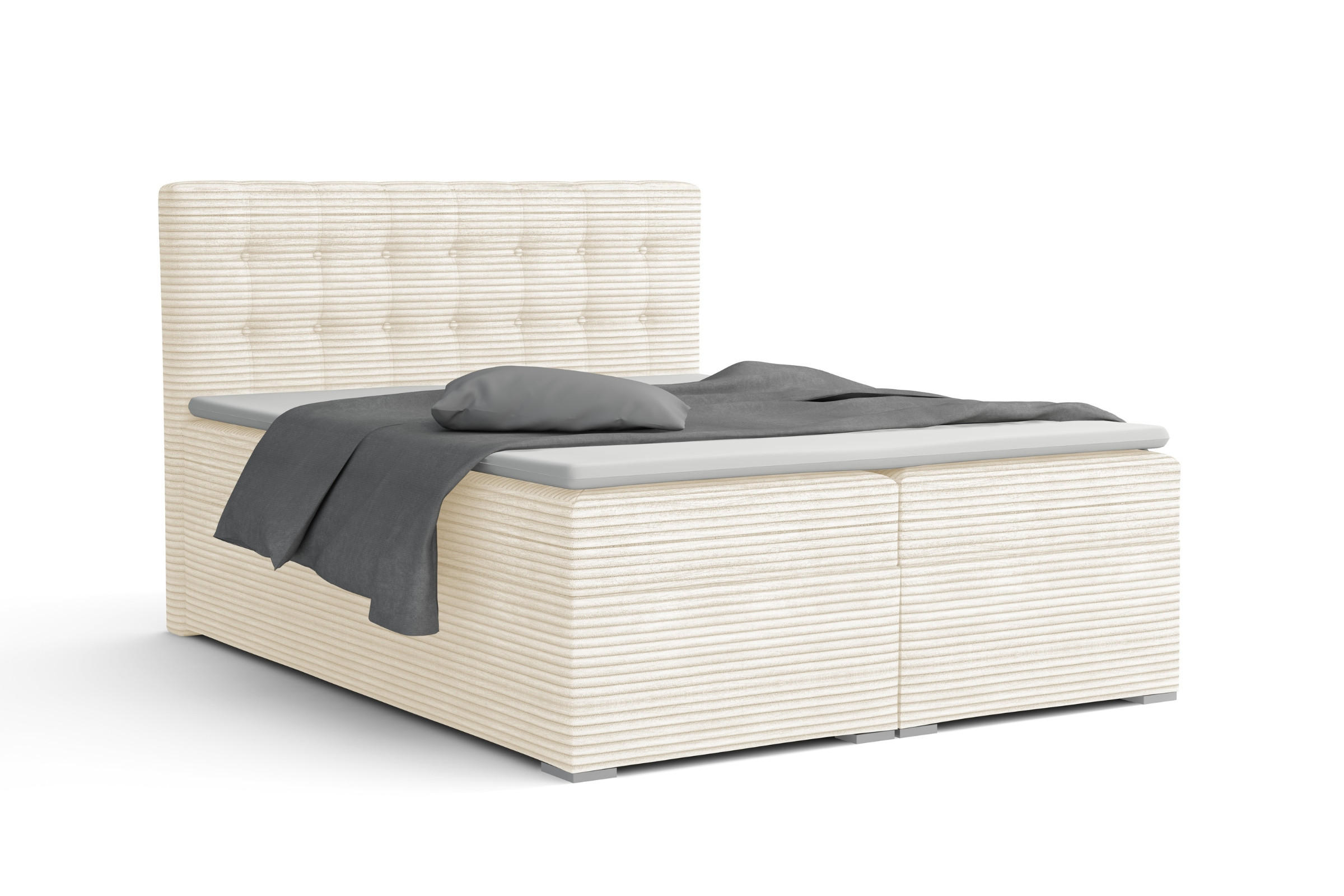 BOXBETT CARLY 180/200 in Cord Creme mit Bonell-Federkernmatratzen H3 - Creme, Holz/Holzwerkstoff (180/200cm) - Deine Möbel 24