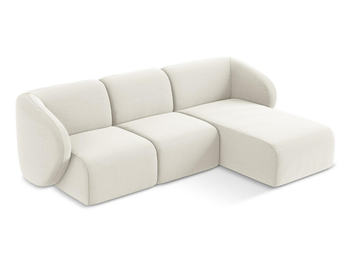 ECKSOFA Rechts Samt Stoff Beige - Creme/Schwarz, Holzwerkstoff/Kunststoff (248/166cm) - Makamii