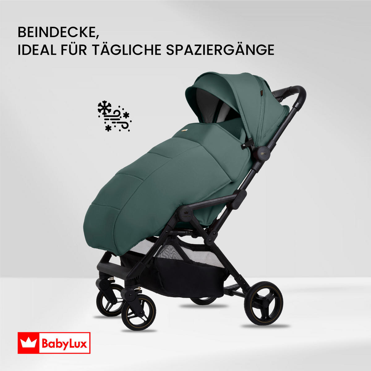 BUGGY Giau, Klein und Leicht, Teleskopische Führung, Kompakt Faltbar, Wickeltasche, Reisetasche - Schwarz/Grün, Textil/Metall (58/98cm) - BabyLux