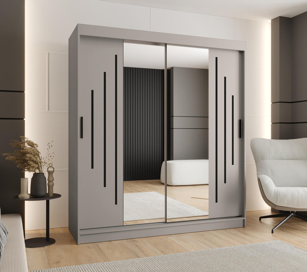 ŠATNÍ skříň s posuvnými dveřmi 200/180/62 2dveřová - černá/kašmírová, dřevo/plast (180/200/62cm)