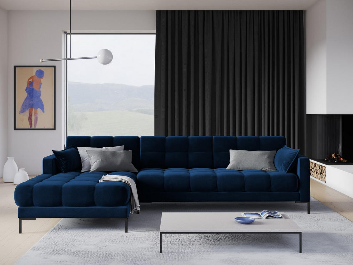 ECKSOFA links Mamaia aus Samt königsblau 5 Sitzplätze - Blau, Textil (185/293cm) - Micadoni