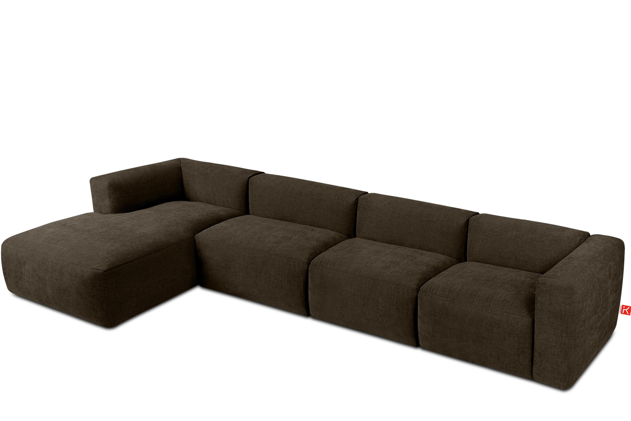 ECKMODULSOFA-LINKS BUFFO 6-Sitzer mit extrem weicher Sitzfläche, Gewebestoff, braun - Braun, Textil (377/180cm) - KONSIMO®