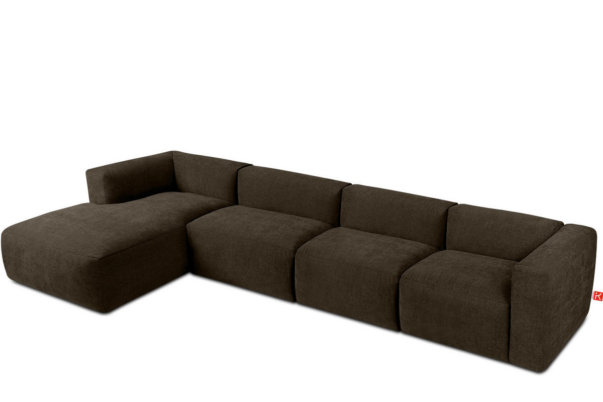 ECKMODULSOFA-LINKS BUFFO 6-Sitzer mit extrem weicher Sitzfläche, Gewebestoff, braun - Braun, Textil (377/180cm) - KONSIMO®
