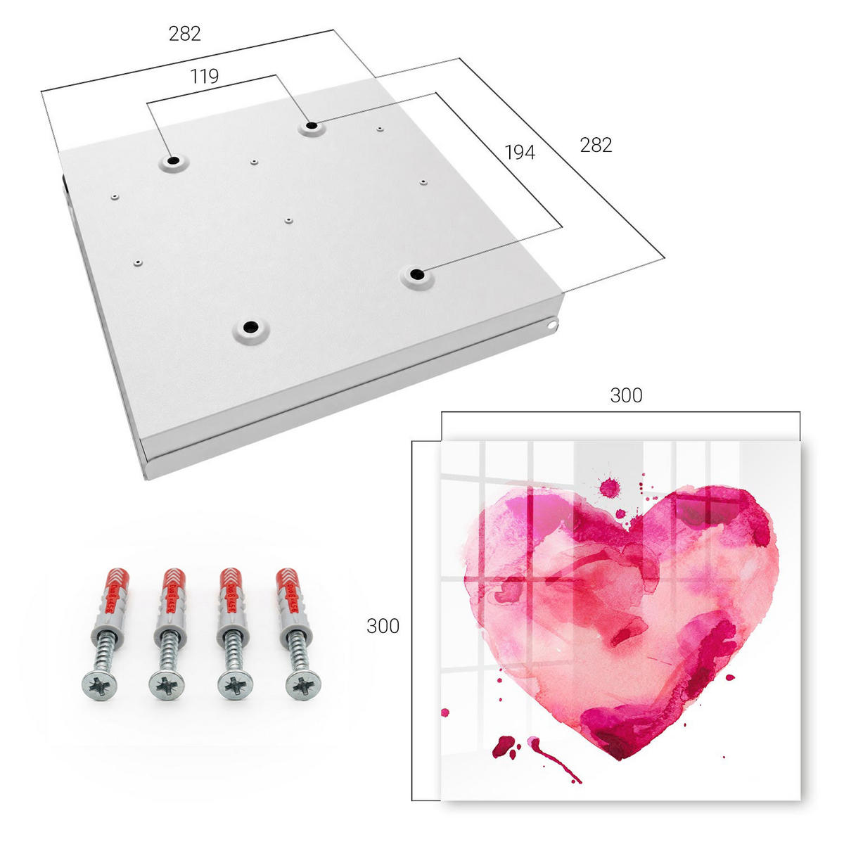 SCHLÜSSELBOX Weiß 30x30 cm – Türöffnung nach rechts - Herz der Liebe - Pink, Metall (30/30/5cm) - TULUP