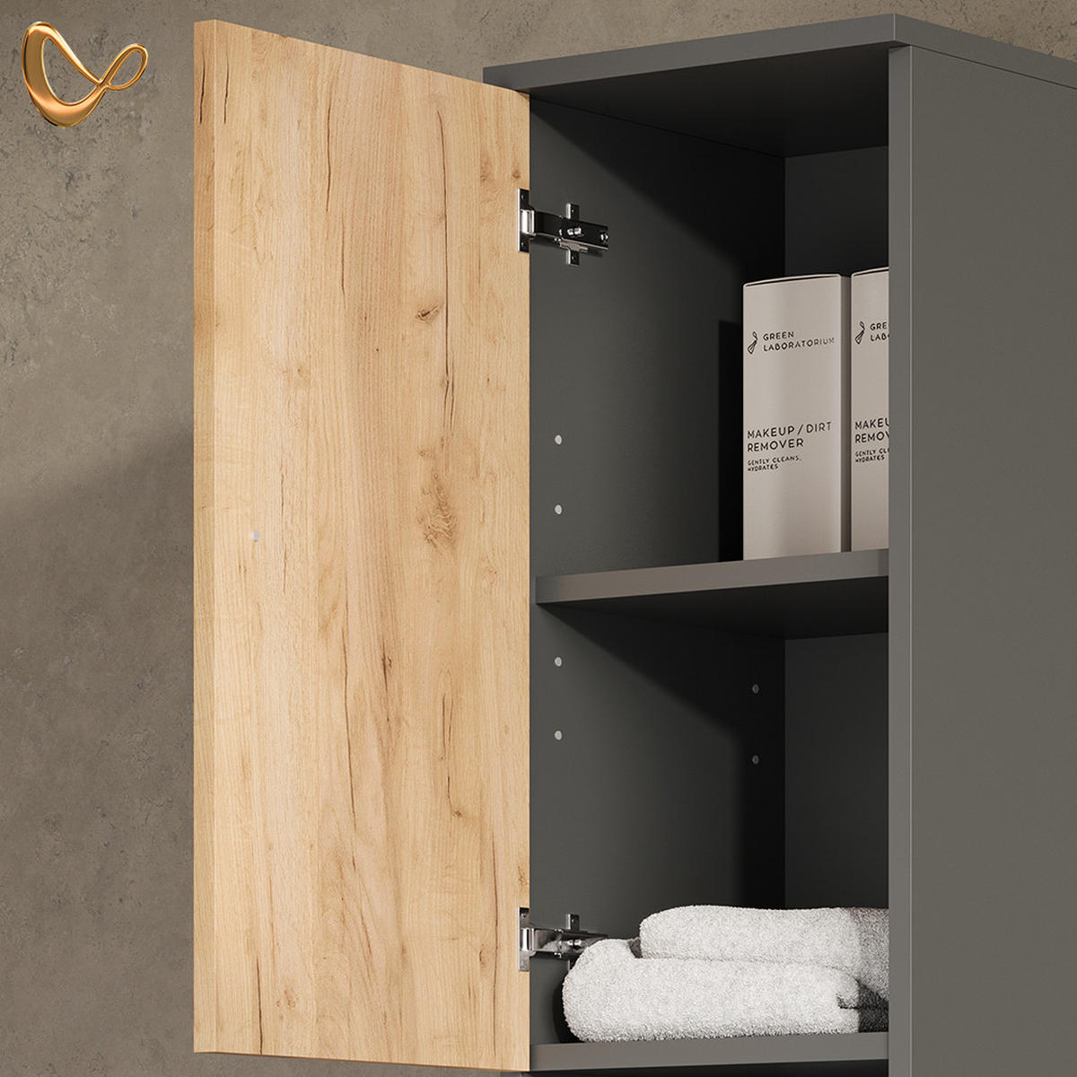 BADSCHRANK Fucino Anthrazit/Goldkraft Eiche 30 x 190 cm - Honigeiche/Anthrazit, Holzwerkstoff (30/190/30cm) - Livinity®