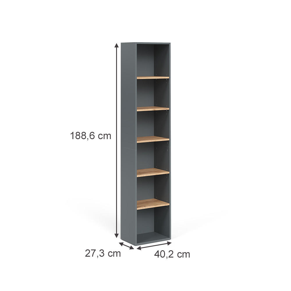 HOCHREGAL Viktor Anthrazit/Goldkraft Eiche 40.2 x 188.6 cm - Honigeiche/Anthrazit, Holzwerkstoff (40.2/188.6/27.3cm) - Vicco
