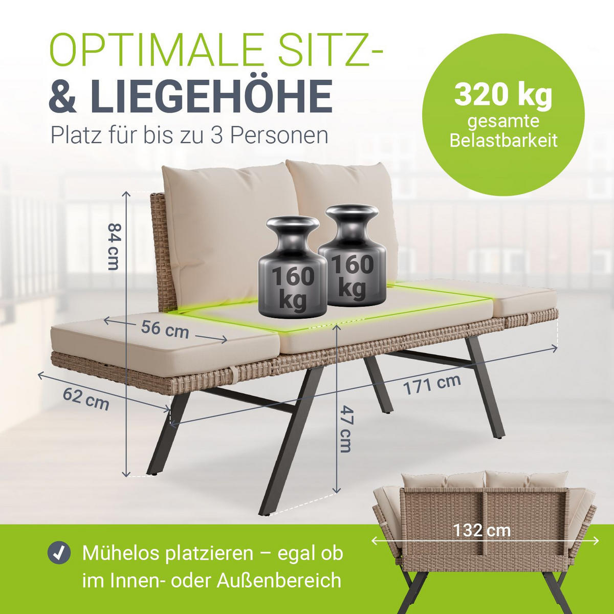 GARTENBANK Calvia klappbar creme/sand - Creme, Kunststoff/Metall - Juskys