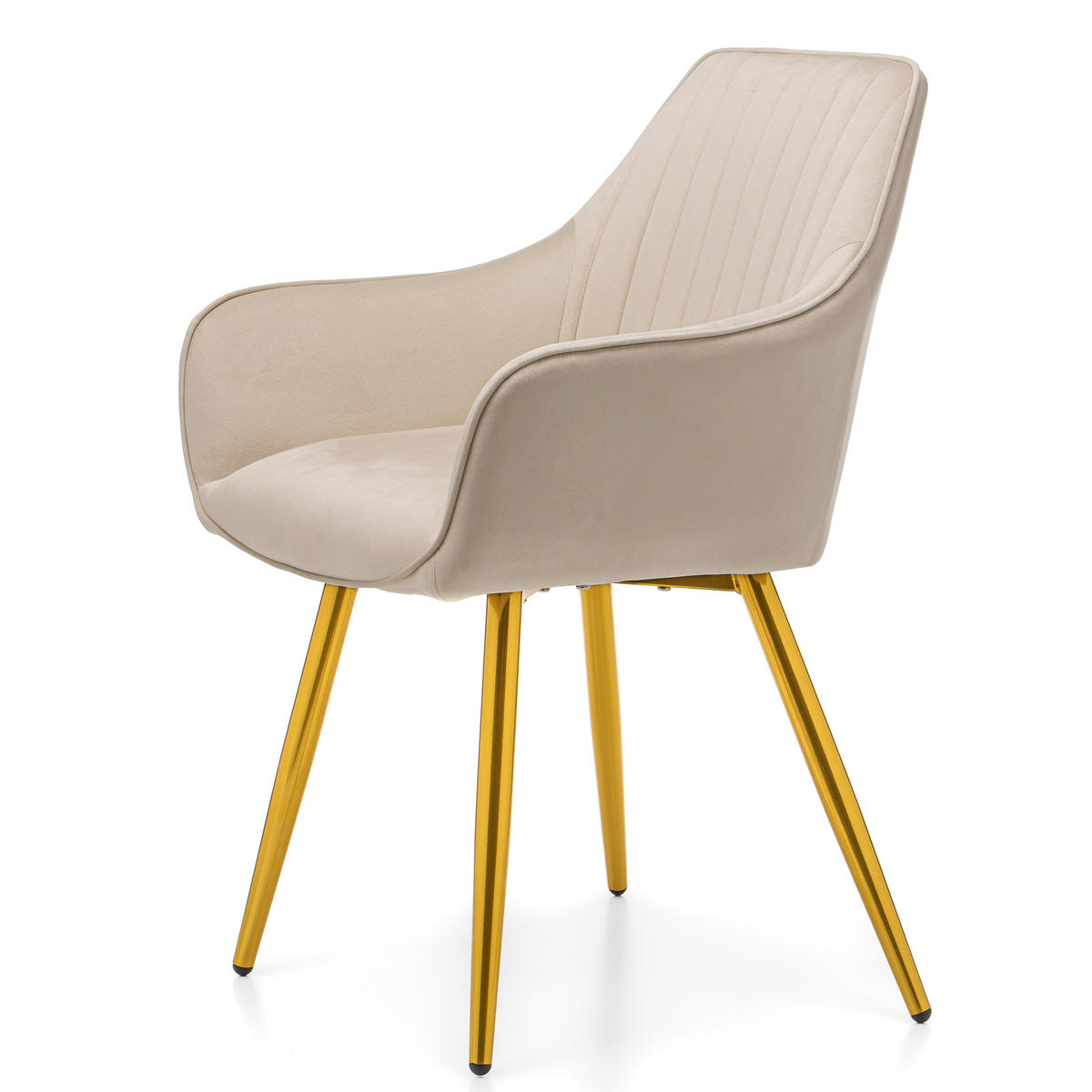 STUHL PASSO gepolstert mit Steppung - beige goldene Beine - Samt Velours - Ecru/Beige, Textil/Metall (58/87/60cm) - NEW HOME