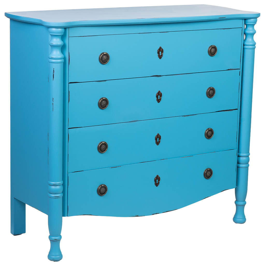 KOMMODE aus lackiertem Holz mit 4 Schubladen 100x40x90 cm - Blau, Holz (100/90/40cm) - Wanderlust