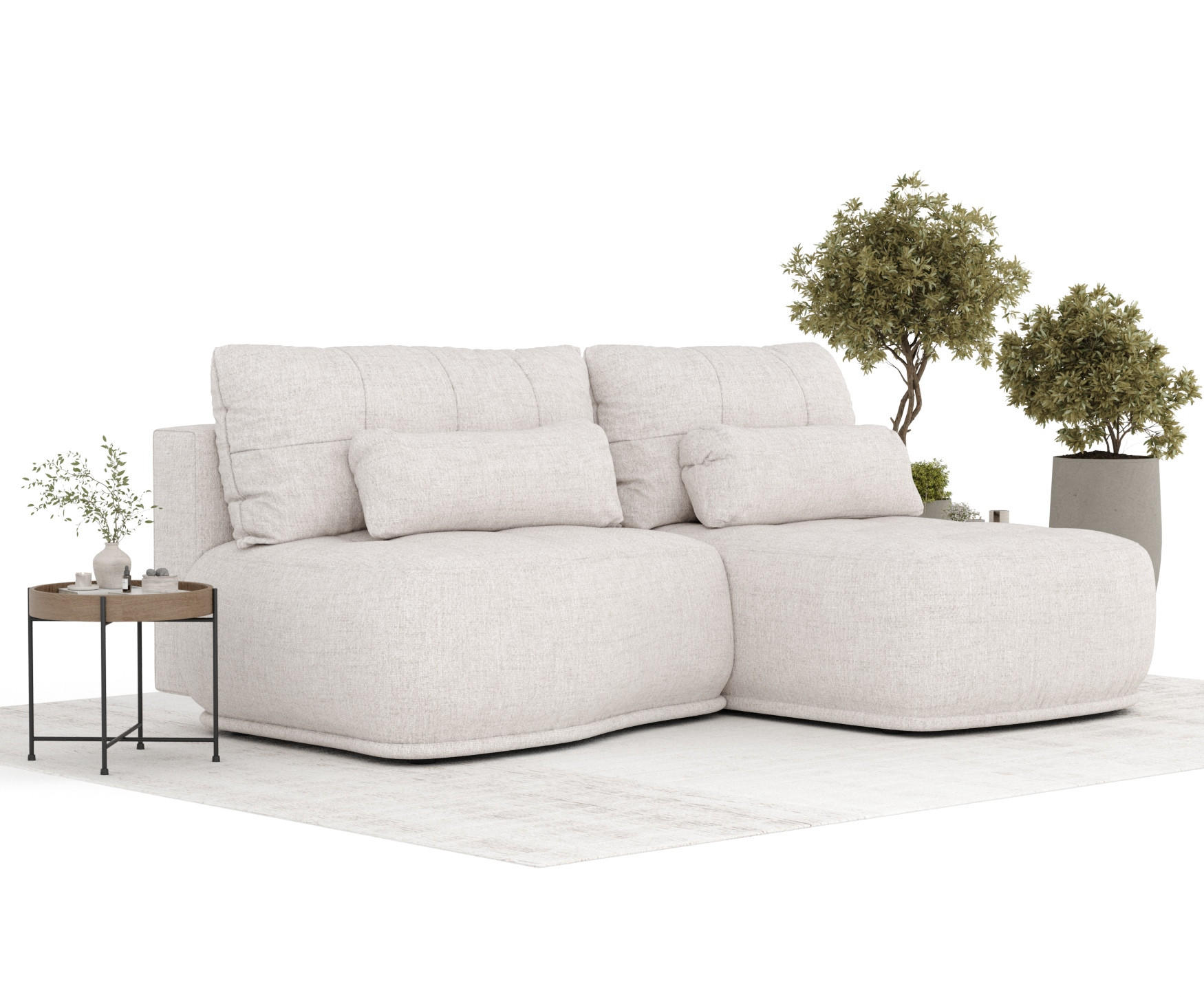 ECKSOFA MIT SCHLAFFUNKTION Batu Beige Webstoff - Beige/Schwarz, Holz/Holzwerkstoff (223/158cm) - Maison de Reve