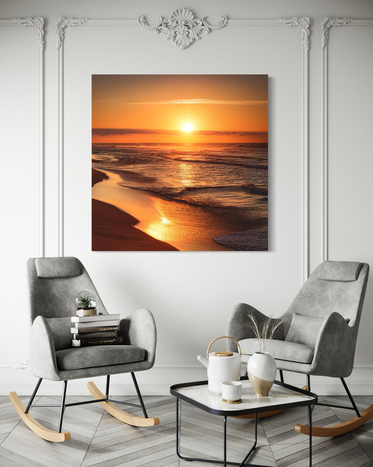 WANDBILD sonnenuntergang strand landschaft - Orange, Textil (50/50cm) - Feeby