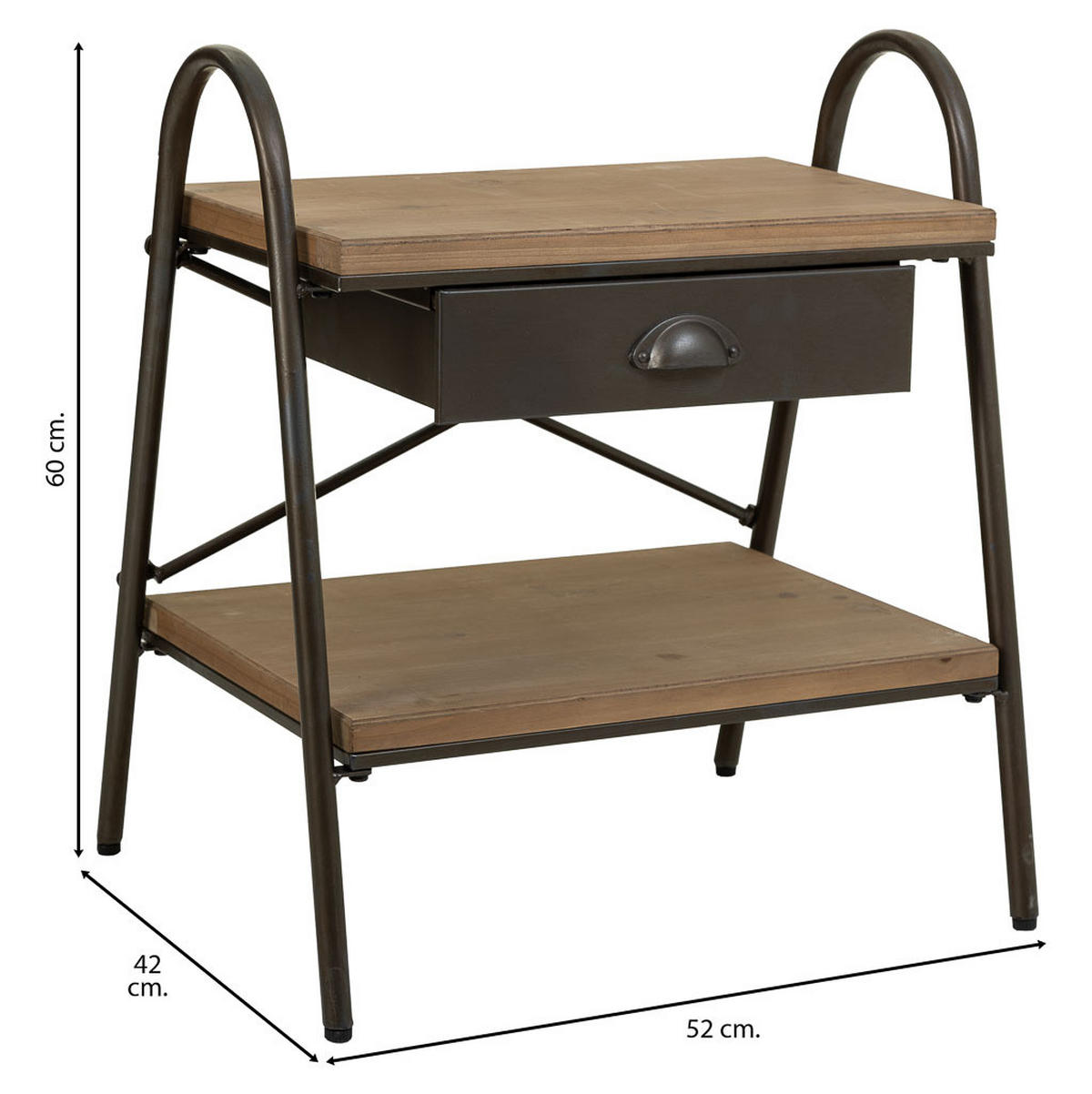 NACHTTISCH aus Metall und Holz, braun, 52x42x60cm - Braun, Holz (52/60/42cm) - Wanderlust