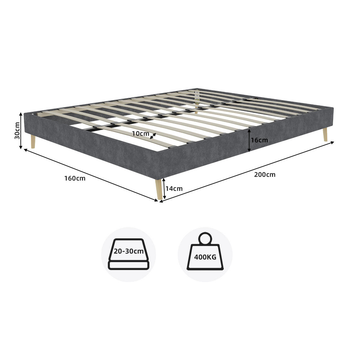 OBLAZINJENA postelja 160/200 cm s stabilnim letvenim dnom in geometrijskim vzglavjem, Siva - siva, tekstil (160/200cm) - Redom