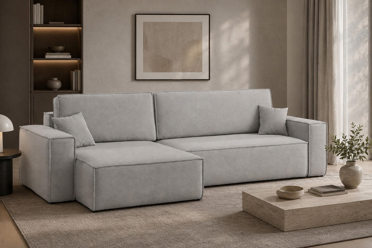 ECKSOFA L-Form Mit Schlaffunktion Und Bettkasten, Veloursstoff Bluvel, Grau, Links, BEST XL - Grau, Holz (274/142cm) - Kaiser Möbel