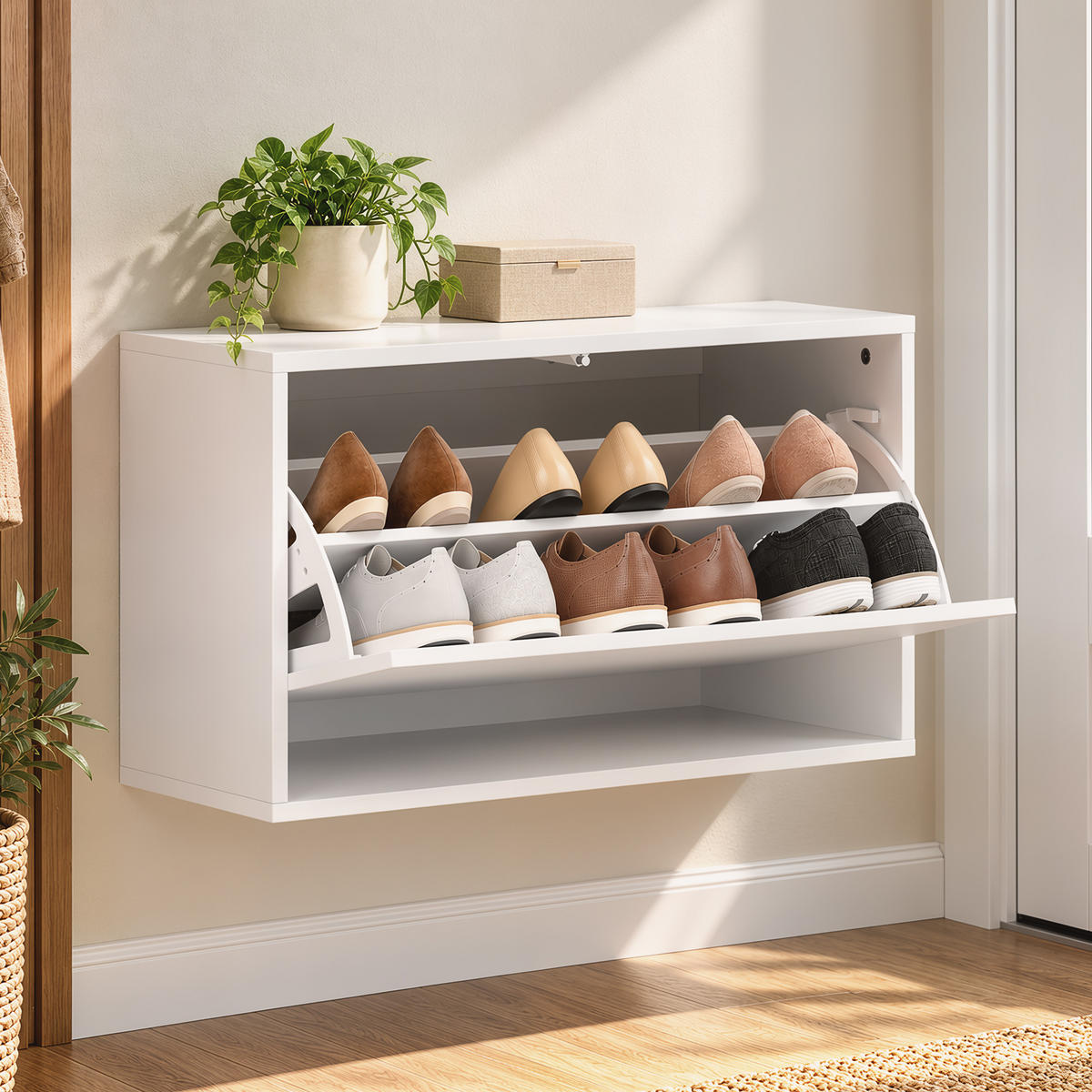 KLAPPSCHUHSCHRANK MDF Spanplatte Weiß - Weiß, Holzwerkstoff (30/43/70cm) - HOMCOM