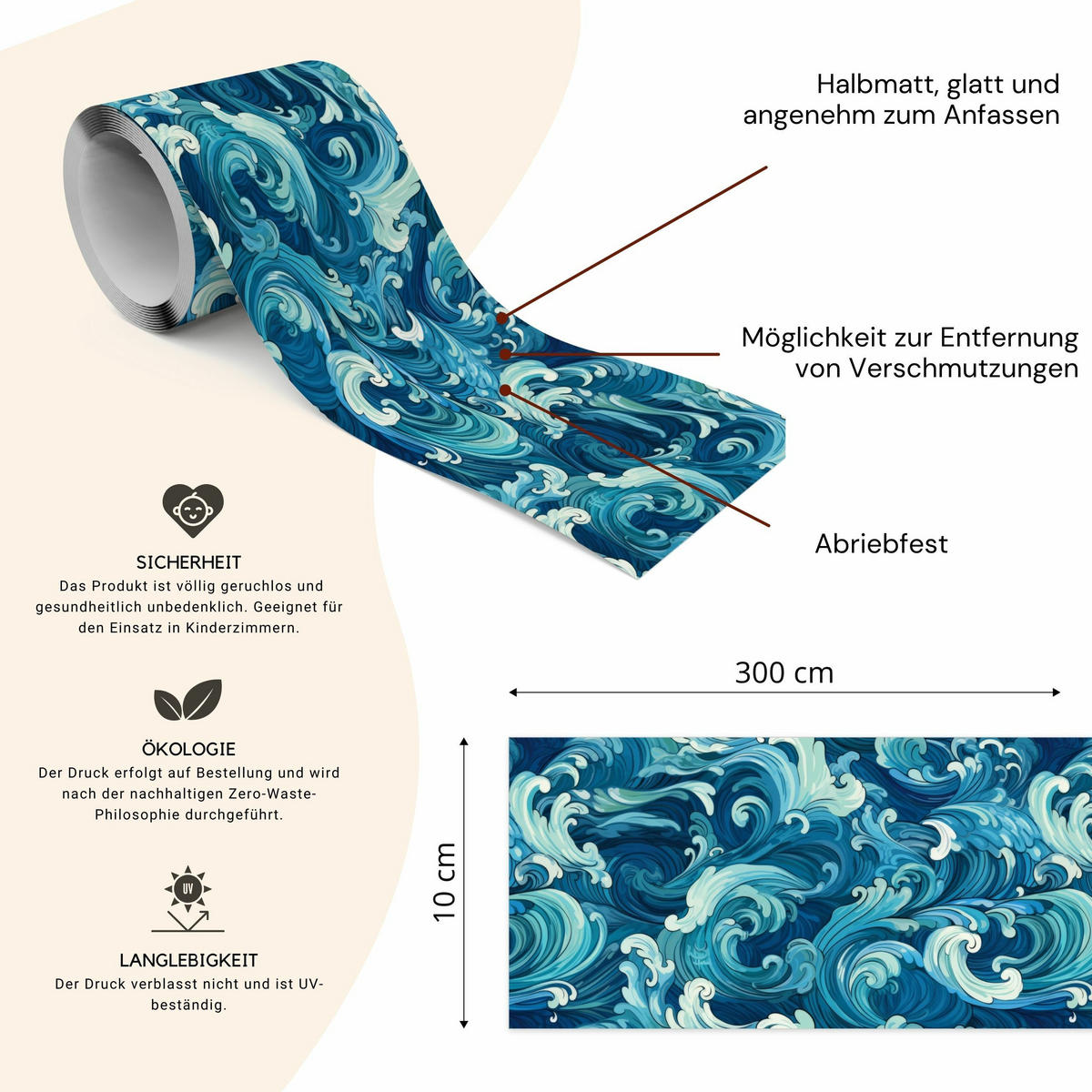 TAPETENBORDÜRE selbstklebend MEERESWELLEN Ozean Abstraktion - Blau, Papier (10/300/300cm) - Muralo