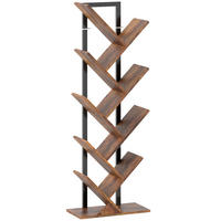 BÜCHERREGAL Standregal mit 9 Ebenen Schmal Regal im Baumform Rustikal Braun - Schwarz/Braun, Holzwerkstoff/Metall (24/136/50cm) - HOMCOM