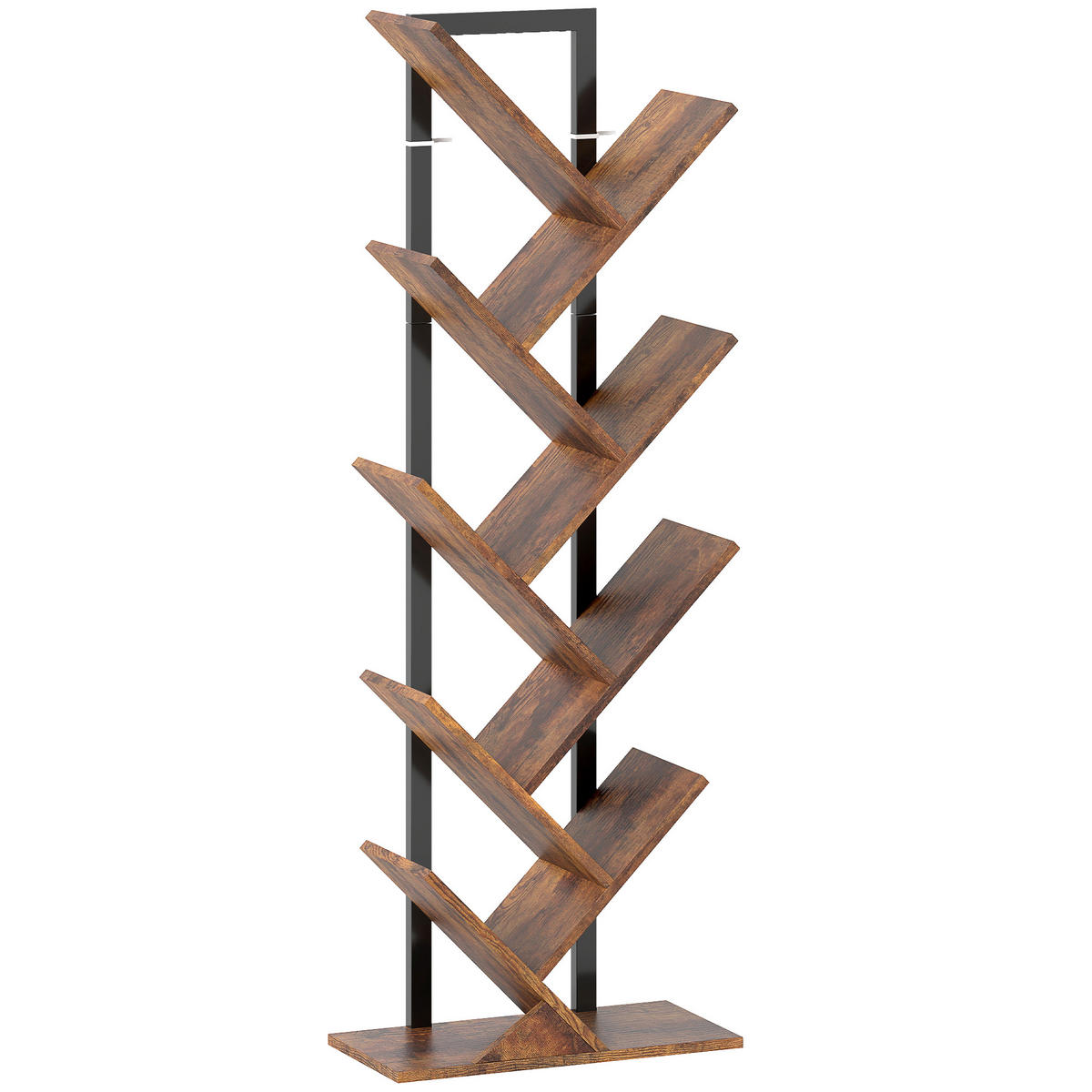 BÜCHERREGAL Standregal mit 9 Ebenen Schmal Regal im Baumform Rustikal Braun - Schwarz/Braun, Holzwerkstoff/Metall (24/136/50cm) - HOMCOM