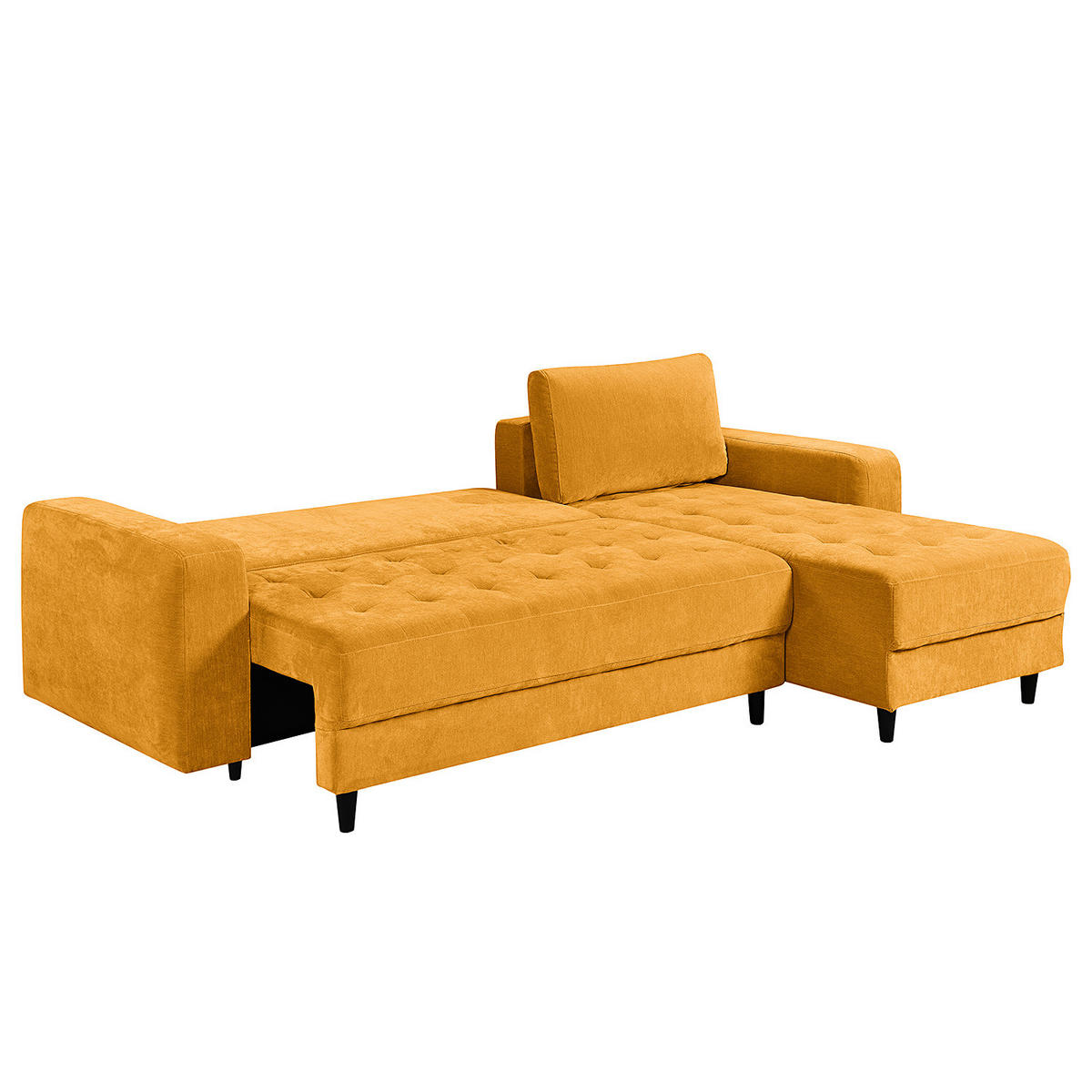ECKSOFA mit Schlaffunktion - Flachgewebe - Gelb/Schwarz, Holz/Textil (240/156cm) - home24