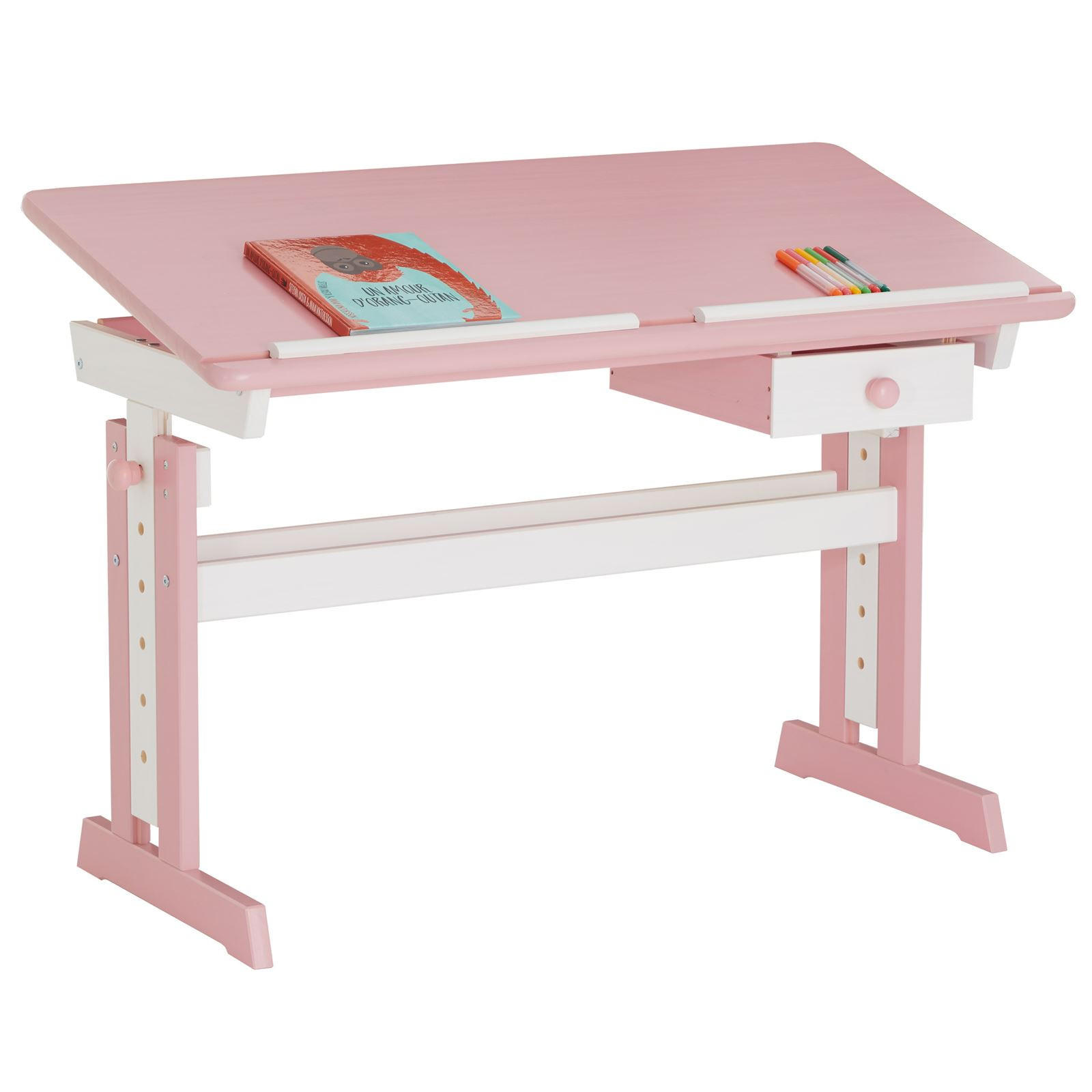 Idimex Kinderschreibtisch Weiß, Rosa 109x75x55 cm