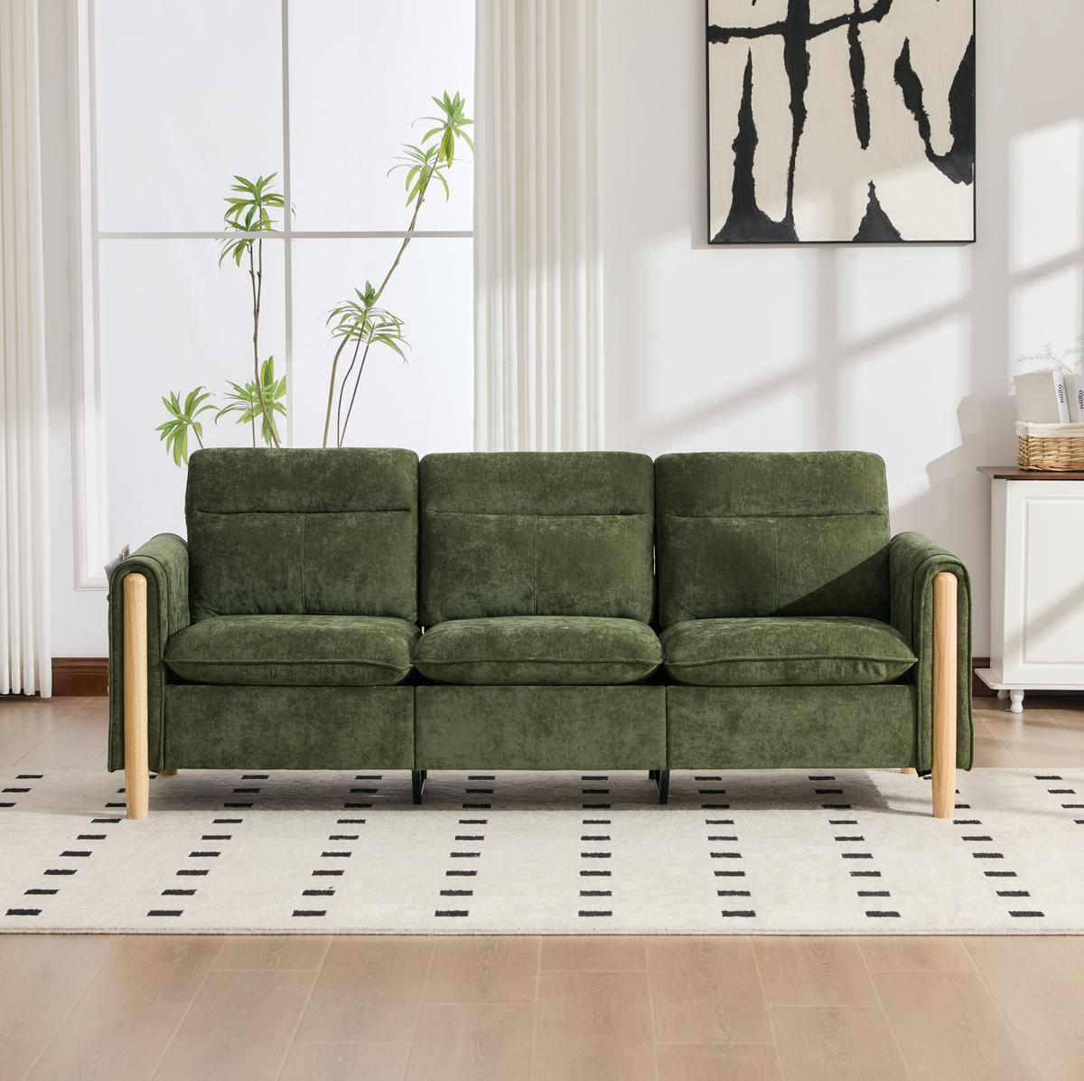 SOFA L-Form mit Stauraumhocker 201 cm Grün - Grün, Holz (77/201cm) - Meubliv
