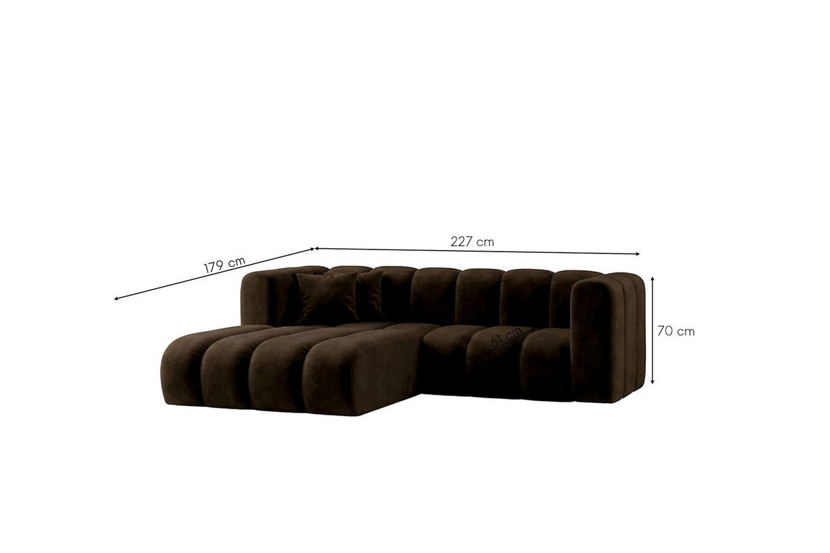 ECKSOFA Modulares In L-Form, Velvet-Stoff Riviera, Schokolade, Links, GRAND - Braun, Holz (227/179cm) - Kaiser Möbel