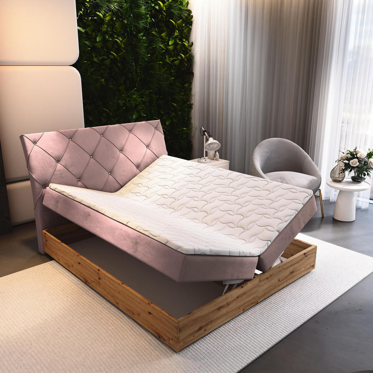 BOXBETT VELLANO 180x200 cm mit Matratze und Topper - Rosa - Rosa, Holz (180/200cm) - MASSENO