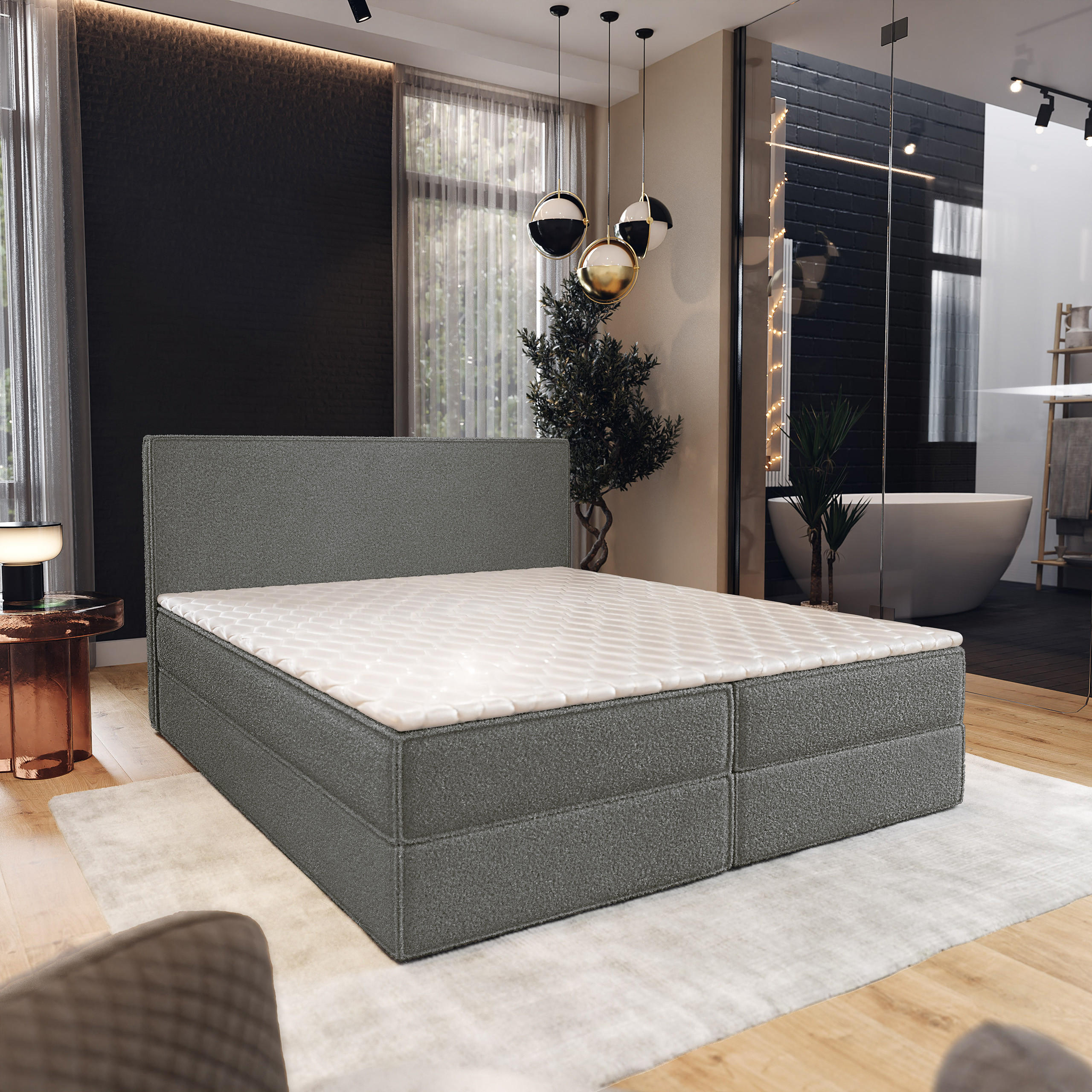 BOXBETT PELLIO 140x200 cm mit Matratze und Topper - Grau - Grau, Holz (140/200cm) - MASSENO