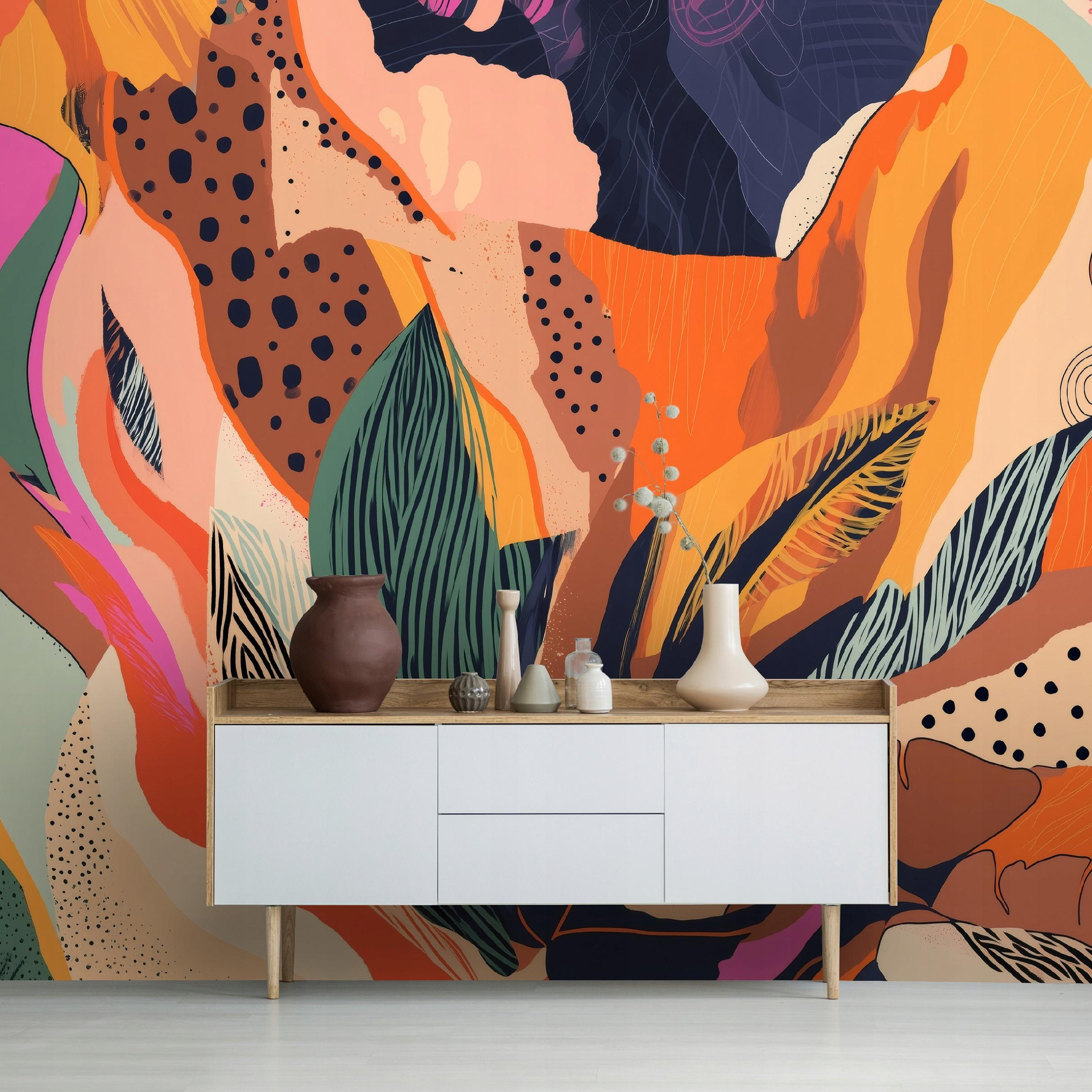 FOTOTAPETE Abstraktion Blätter Bunt 368x254 cm - Multicolor, Papier (368/254cm) - Wallarena