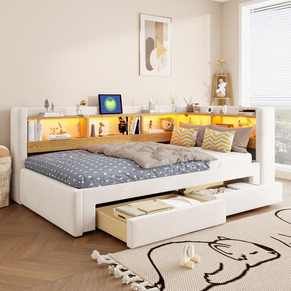 AUSZIEHBETT 90/180/200 cm, DE-41720, in Beige - Beige, Metall (90/200cm) - ComfortXL