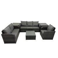 GARTENTISCHGRUPPE Polyrattan Dunkelgrau 6-teilige - Dunkelgrau/Grau, Glas/Kunststoff - Fimous