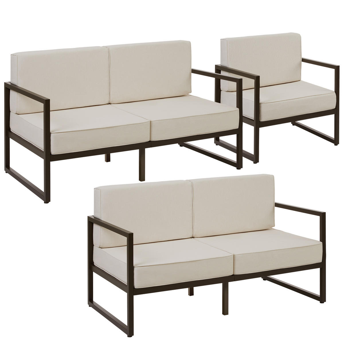 GARTEN-LOUNGESET Comosa,höhenverstellbare Füße,braun/beige - Beige/Braun, Kunststoff - tectake
