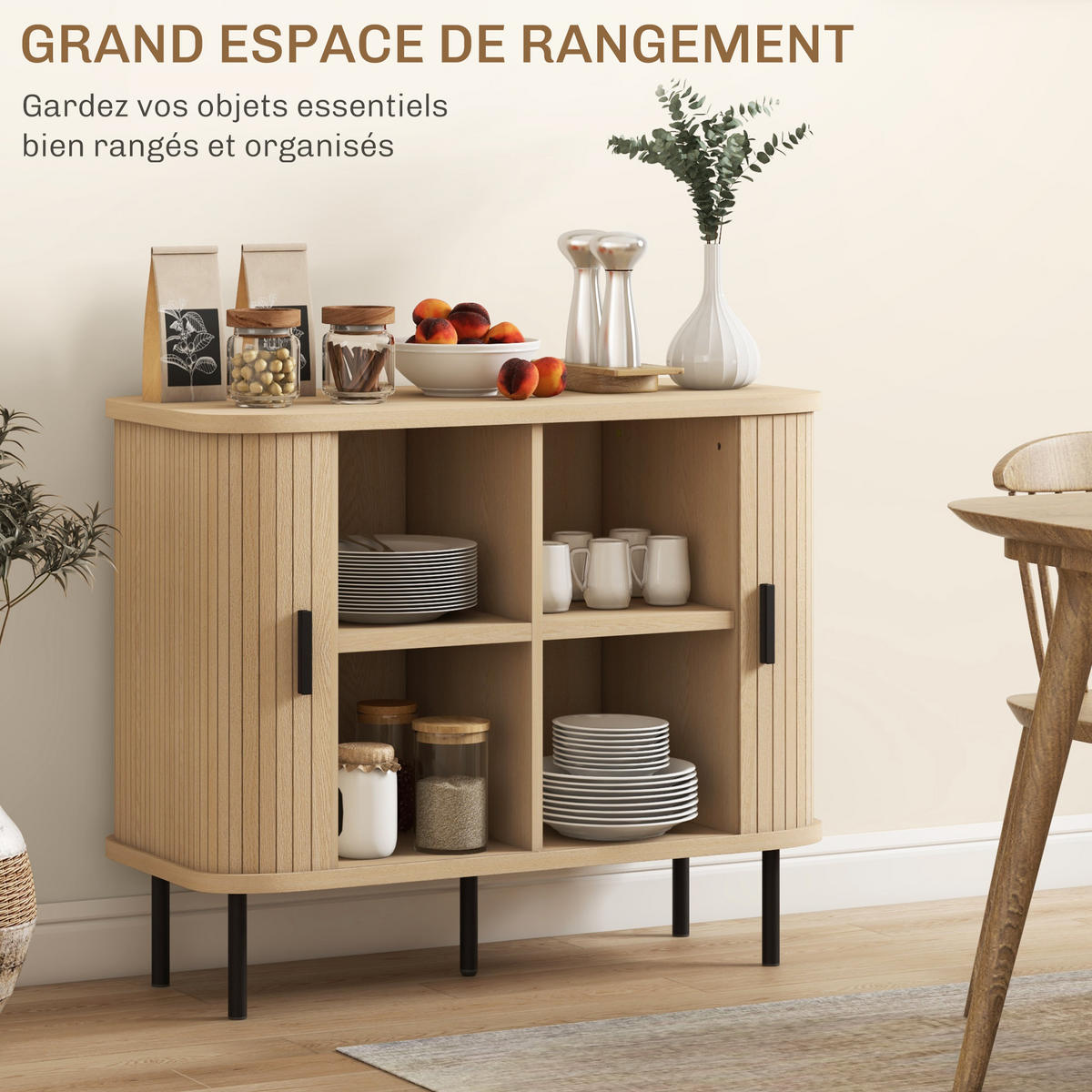 SIDEBOARD Eiche-Nachbildung und Schwarz, Schiebetüren, 90/40/75 cm - Eichefarben, Holz (90/75/40cm) - PANGIVO