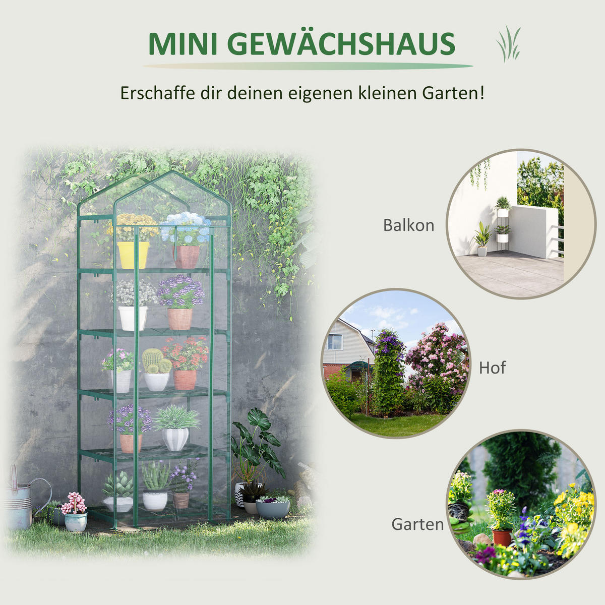 FOLIENGEWÄCHSHAUS, Transparent+Grün, Stahl, PVC-Kunststoff - Grün, Metall (49/193/69cm) - Outsunny