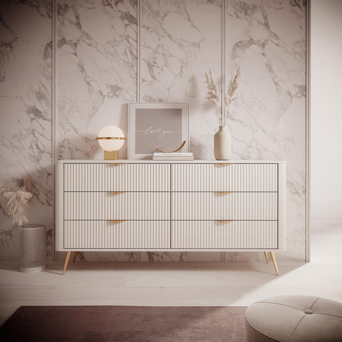 KOMMODE LANTE Weiß 163x38x81 cm - Weiß, Holzwerkstoff (163/81/38cm) - FURNLUX