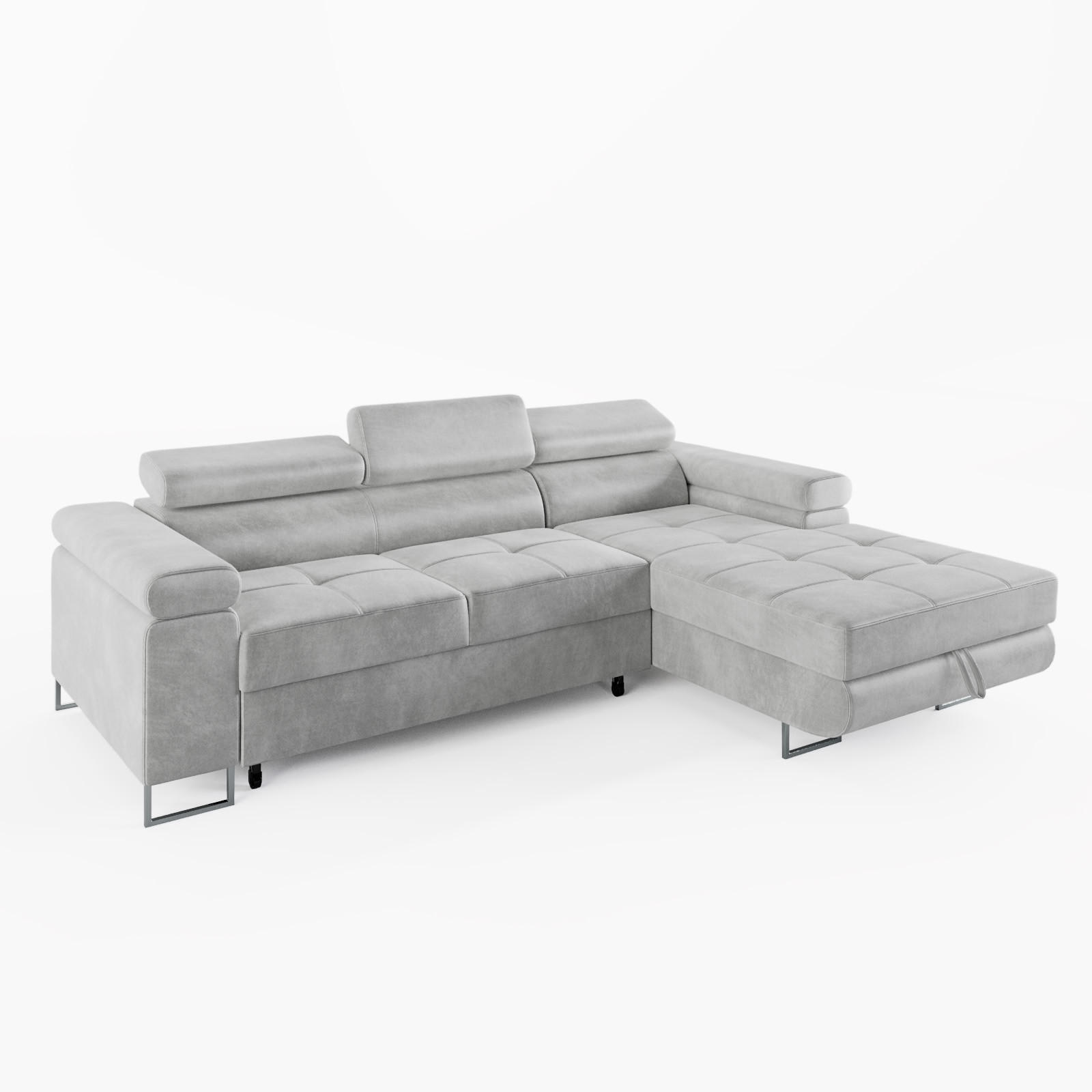 ECKSOFA VEMO MINI Rechts Hellgrau Velour-Stoff Kompakter Komfort für Wohnräume - Hellgrau, Textil (235/175cm) - Barchello