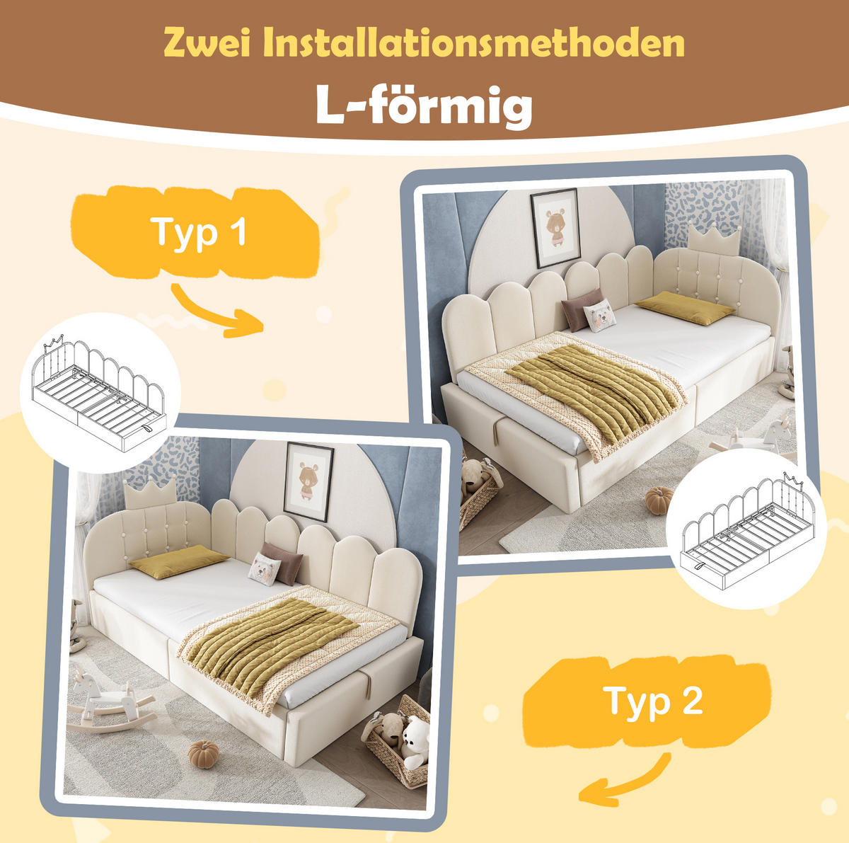 POLSTERBETT 90/200 cm Beige aus Samt mit Stauraum - Beige, Textil (90/200cm) - OKMYHOME