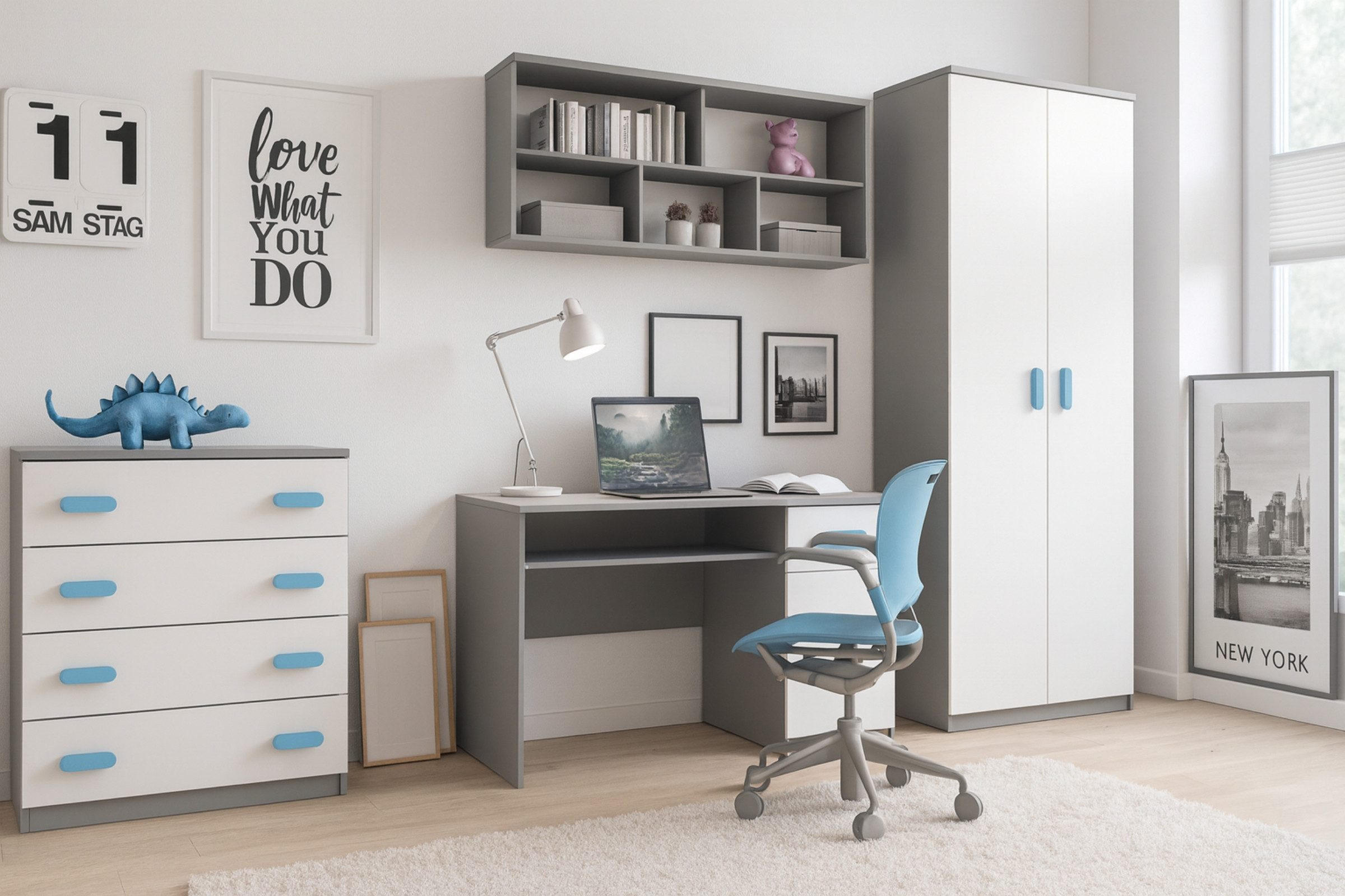 KINDERKLEIDERSCHRANK INGE 06 80/193/50 cm Weiß+Grau/Sonoma - Weiß/Grau, Holzwerkstoff (80/192/50cm) - Deine Möbel 24