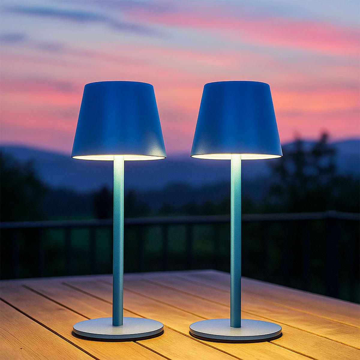 LED TISCHLAMPE Blau Akku Touchdimmer 2er Set - Blau, Metall (11.5/11.5/36cm) - Globo Lighting