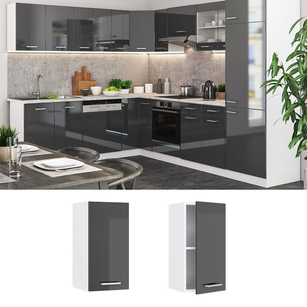 HÄNGESCHRANK R-Line Anthrazit Hochglanz 30 cm - Schwarz Hochglanz/Anthrazit, Holzwerkstoff (30/60/31cm) - Vicco