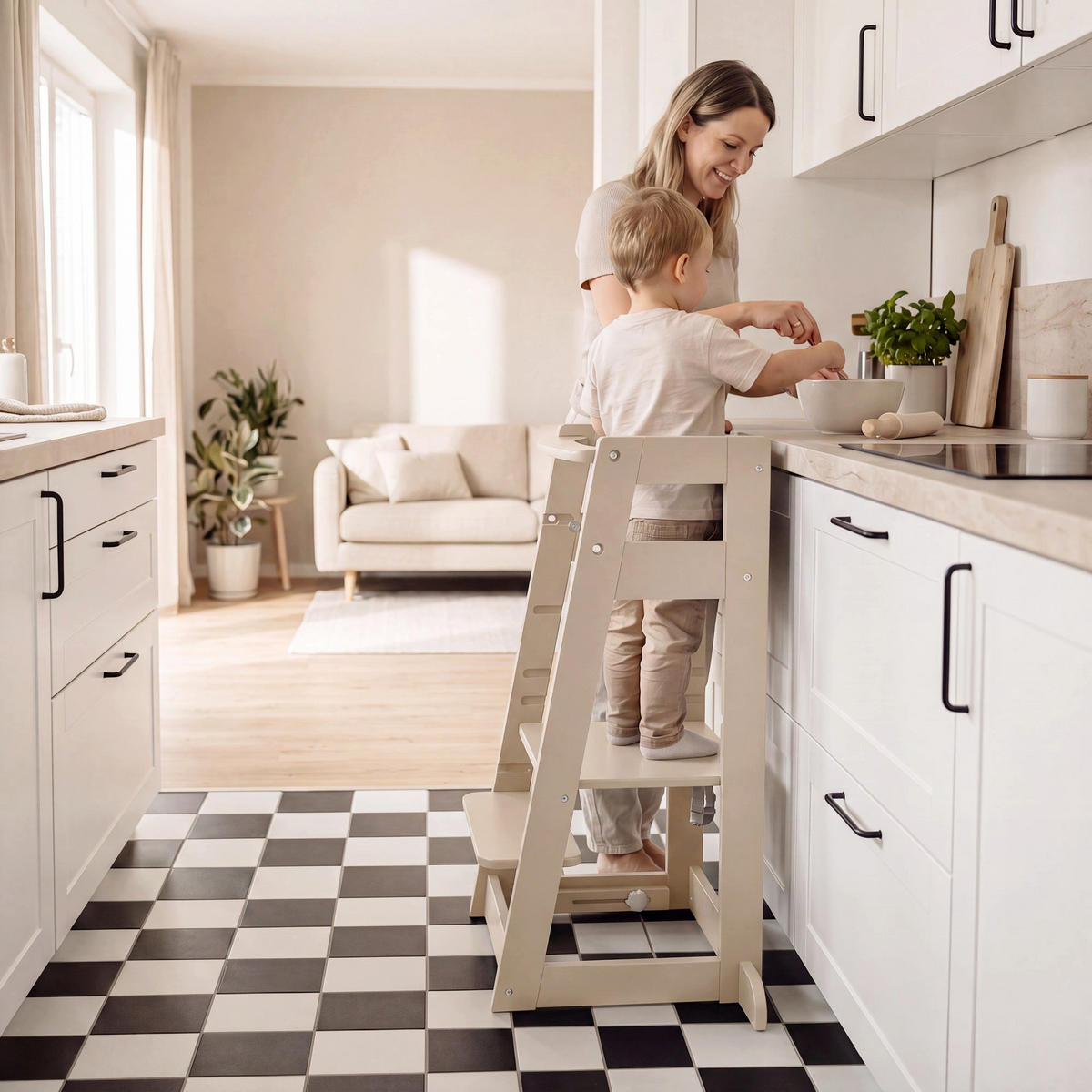 LERNTURM Sit & Step 2in1 - Kaschmir, Holzwerkstoff/Metall (53.5/88/51.5cm) - Roba