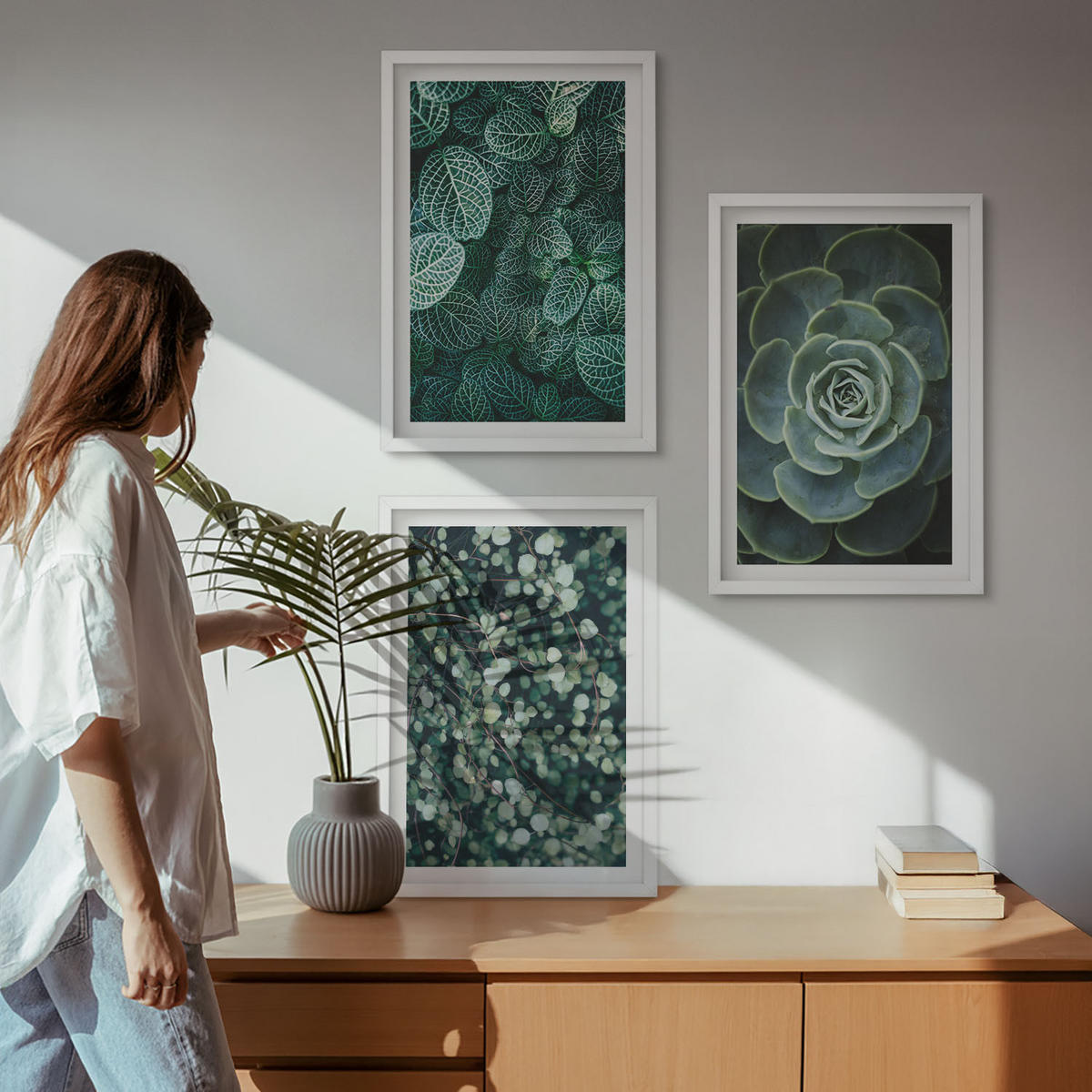 WANDBILDER 3er-Set - 40x60 cm Weißer Rahmen - Sukkulenten - Weiß, Kunststoff (40/60cm) - ArtPrintCave