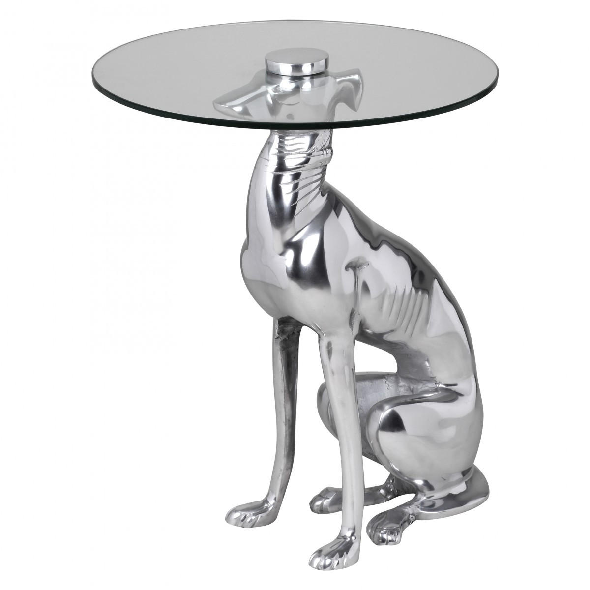 BEISTELLTISCH – Aluminium Glas Silber Skulptur Windhund 55x40 cm handgefertigt - Silberfarben, Glas/Metall (40/40/50cm) - KADIMA DESIGN