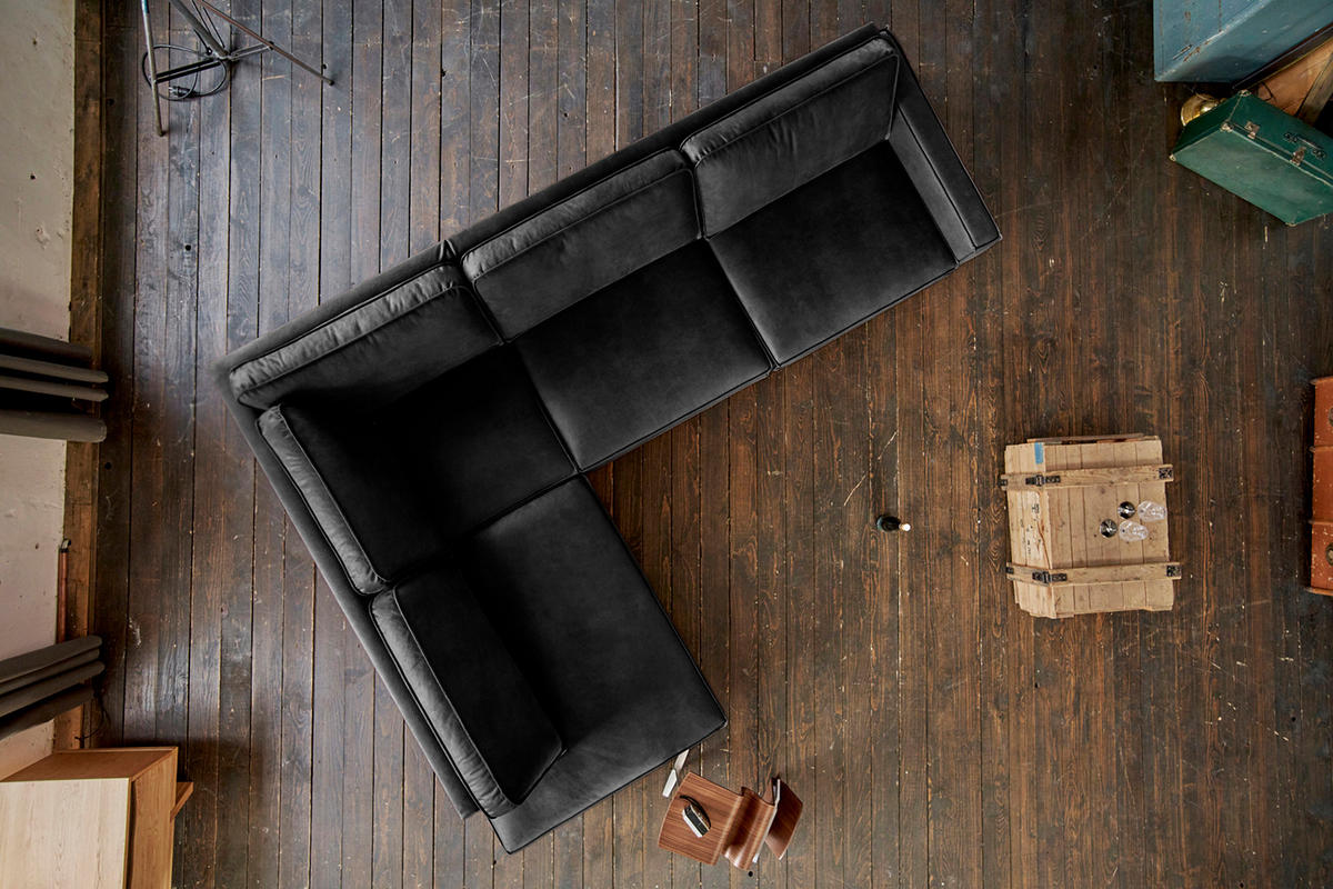 ECKSOFA VILNIUS Schwarz Lederfaserstoff - Schwarz, Leder/Metall (290/217cm) - KAWOLA