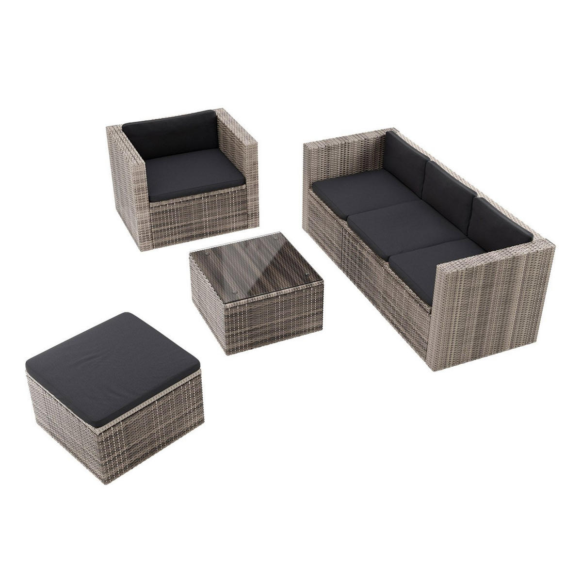 LOUNGEGARNITUR Punta Cana inkl. Abdeckung 4-tlg. - Hellbraun/Grau, Kunststoff - Juskys