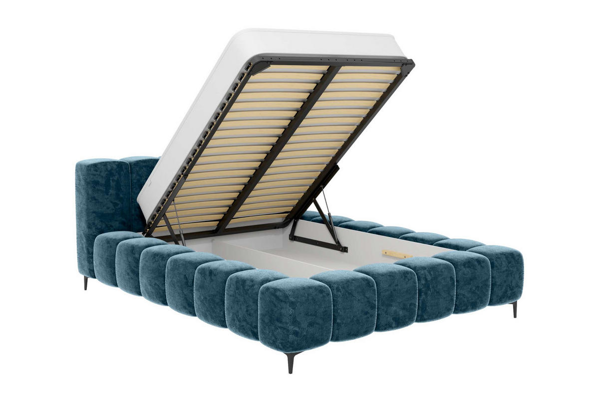 POLSTERBETT COZY Chenille Petrol 140/200 cm - Petrol/Schwarz, Textil/Metall (140/200cm) - 99rooms