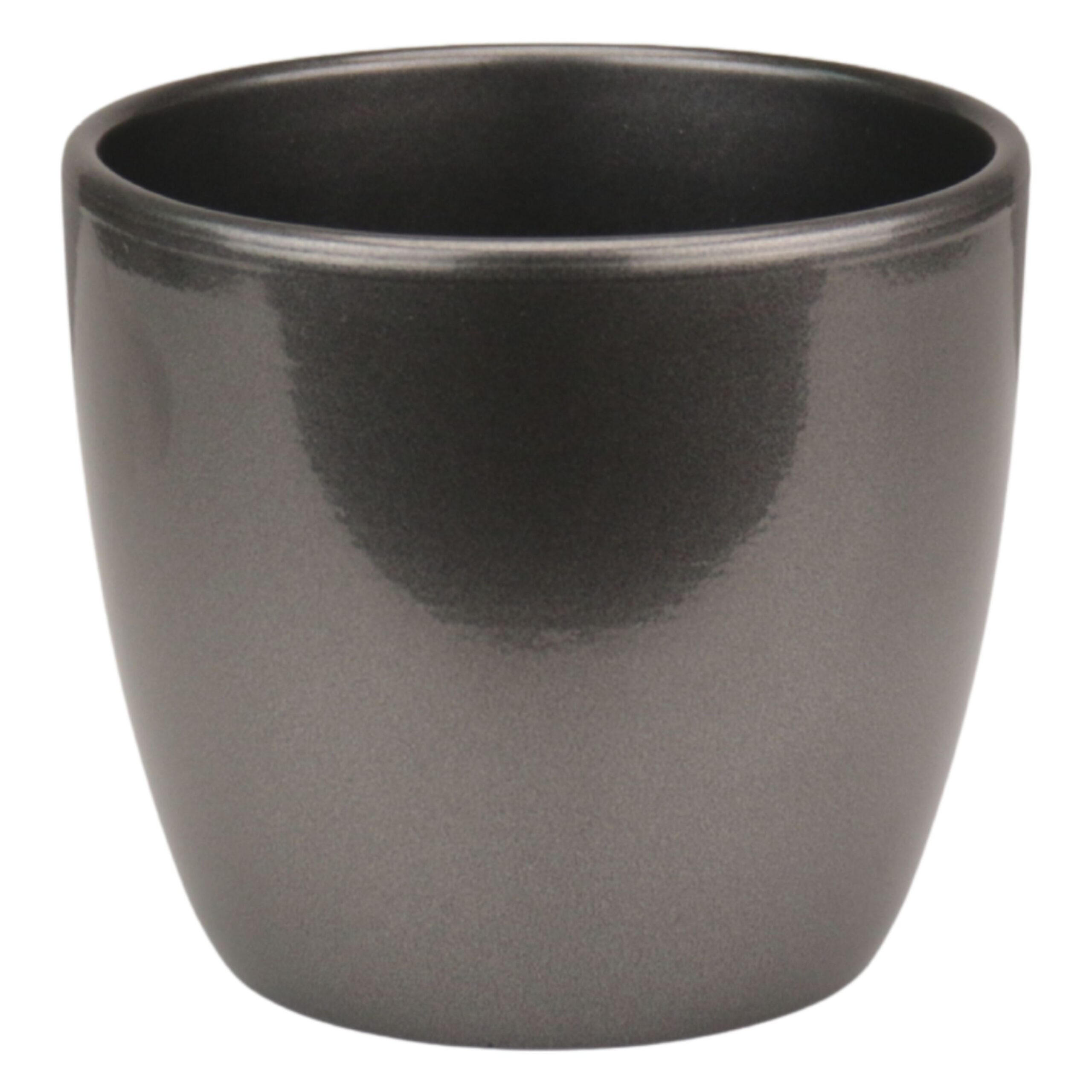 BLUMENTOPF Sylt Keramik Ø 13 cm Höhe 12 cm rund Dunkelsilber Metallic glänzend - Silberfarben, Keramik (13/12cm) - LENI