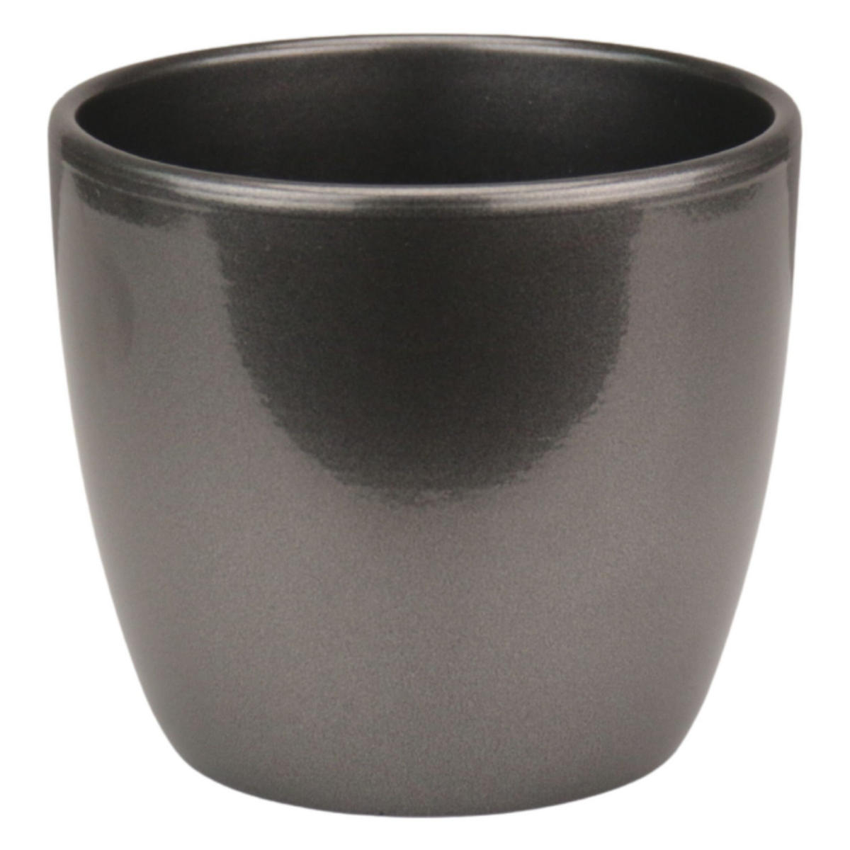 BLUMENTOPF Sylt Keramik Ø 13 cm Höhe 12 cm rund Dunkelsilber Metallic glänzend - Silberfarben, Keramik (13/12cm) - LENI