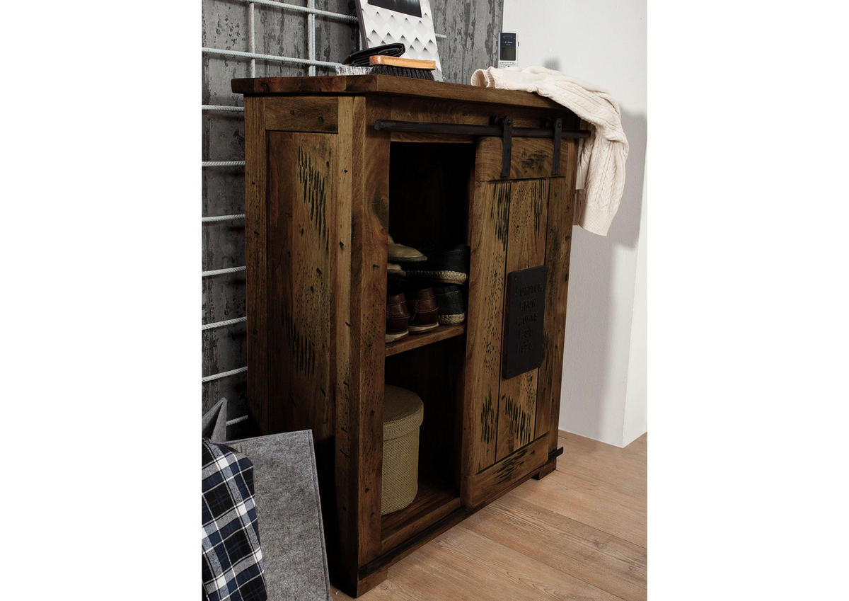 KOMMODE Mango 75x36x90 braun lackiert RAILWAY #453 - Braun, Holz (75/90/36cm) - Massivmoebel24