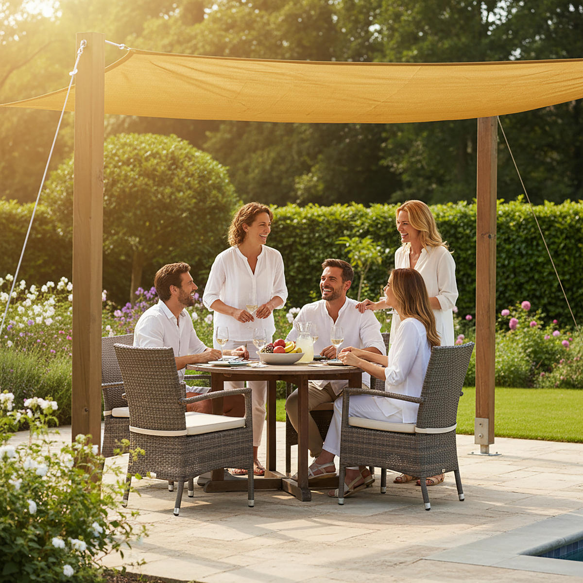 SONNENSEGEL - Beige, Kunststoff/Metall (400/300cm) - Relaxdays